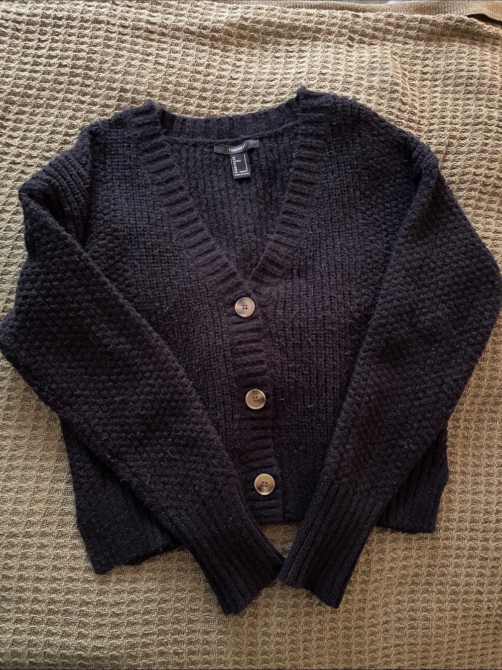 Forever 21 Black V-Neck Button Knit Cardigan - Women’s Small